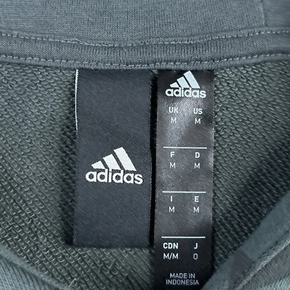 Adidas Hoodie Mens Medium Grey Logo AOP French Terry‎ Pullover Sweatshirt